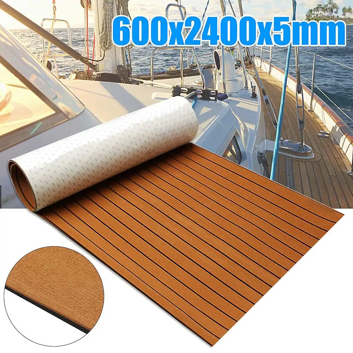 

New Self-Adhesive 600x2400x5mm Brown Black Teak Decking EVA Foam Marine Flooring Faux Boat Decking Sheet High Quality