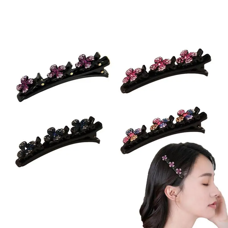 Hair Clip With 3 Small Clips Hair Clips For Braids 3PCS Sparking Crystal Stone Braided Double Layer Braided