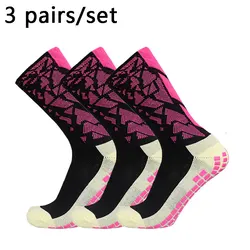 Breathable Camouflage Anti - Slip Grip Soccer Socks - 3 Pairs (Black pink)