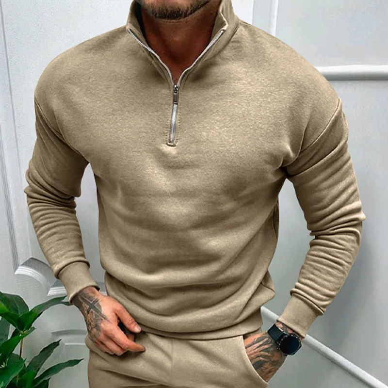 Autumn Thick Warm Knitted Sweaters Comfy Clothing Half Zip Fleece Winter Coat Solid Long Sleeve Turtleneck Shirts Pullover Men 4