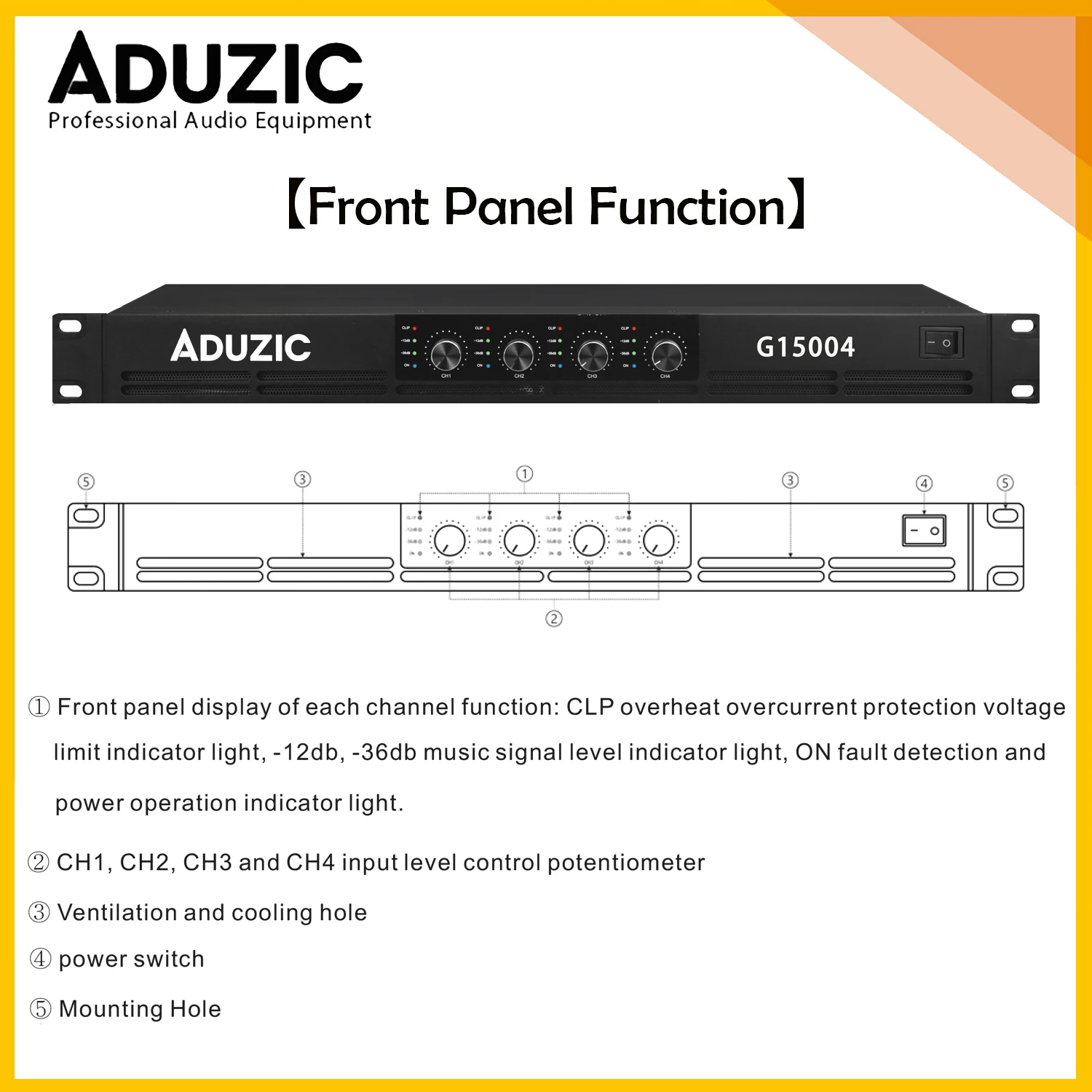 아두지크 G15004 6000W 프로페셔널 4채널 클래스 D 파워 앰프 4x1500W 1U 고출력 디지털 오디오 앰프 (스테이지 라인 어레이용)