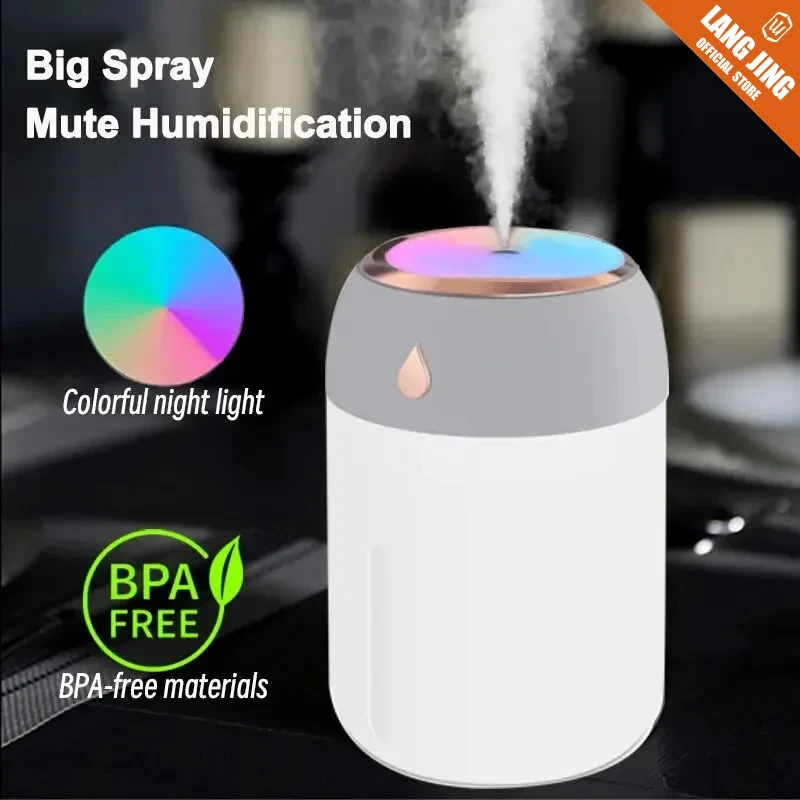 Mini USB portable air humidifier, Aroma Diffuser, led cool light, mist for room, home, car, plant purifier, 330ml ﻿