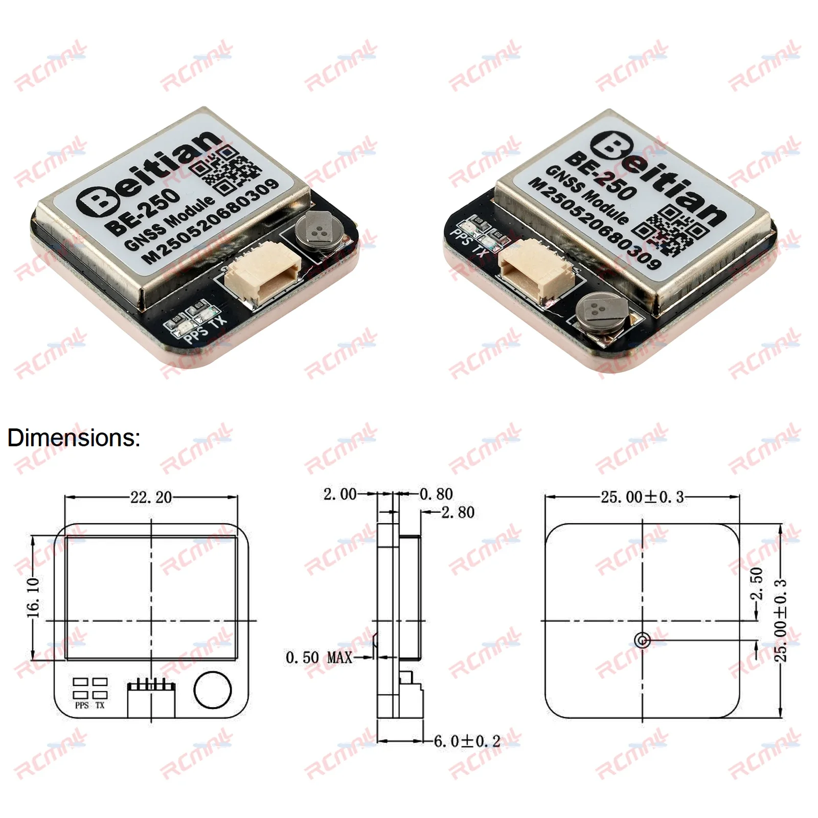 BEITIAN GNSS 수신기 BE-250 GPS 모듈 M10050 TTL 레벨 5.0V GPS+GALILEO 차량 모델 항공기 위치용 세라믹 안테나