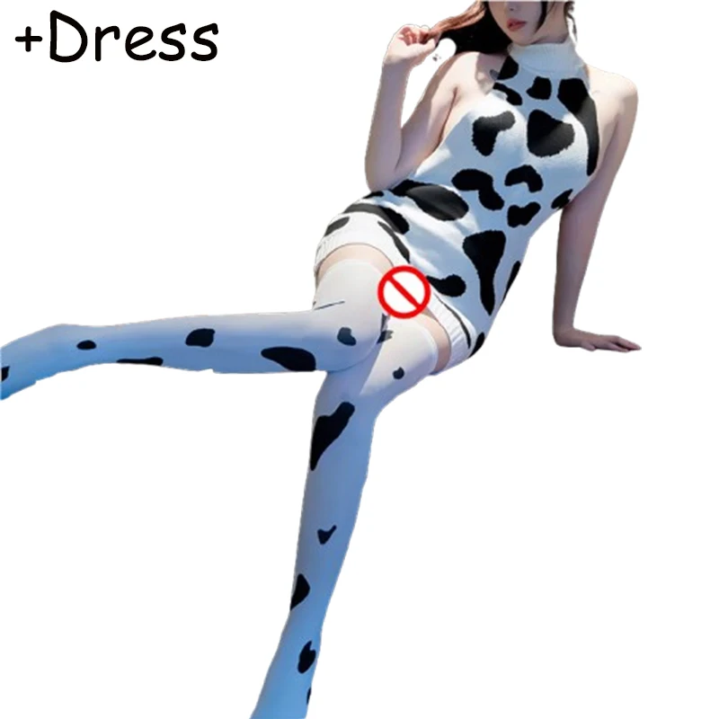 Cos Cow Cosplay Costume Maid Anime Girl Backless Lingerie Turtleneck Sweater Japanese Cute Clothing Lolita Uniform with Stocking