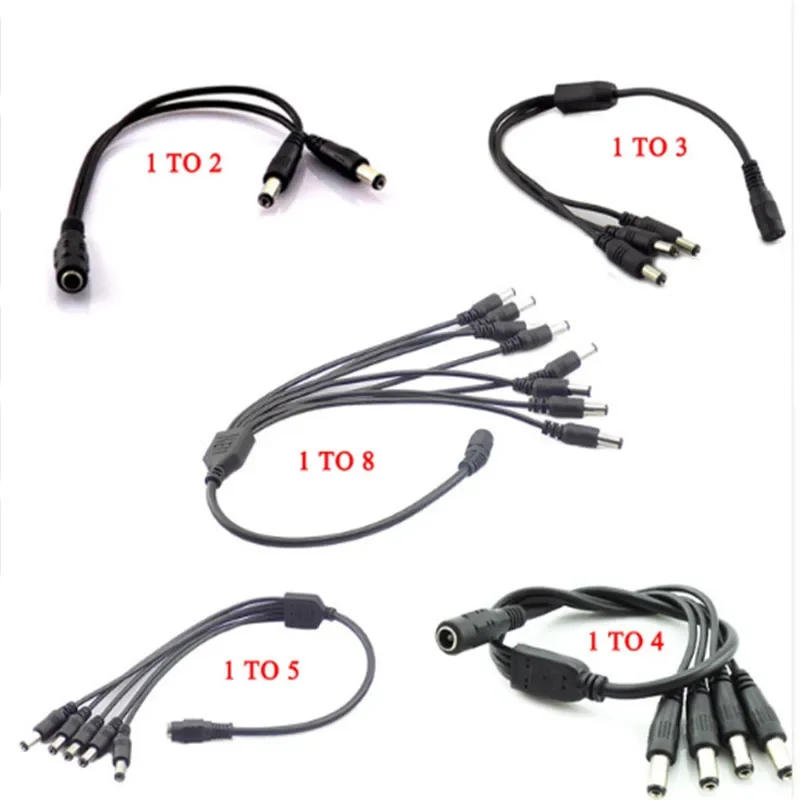 12V DC Power Splitter Plug 1 Female To 2 3 4 5 6 8 Male CCTV Cable Camera Cable CCTV Accessories Power Supply Adapter 2.1*5.5mm