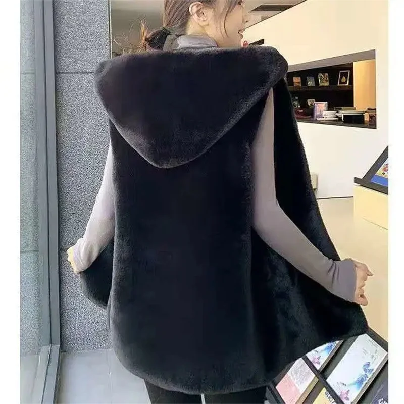 Hooded Vest Long Shearling Vest Fur Vest Hooded Vest Coat Women's