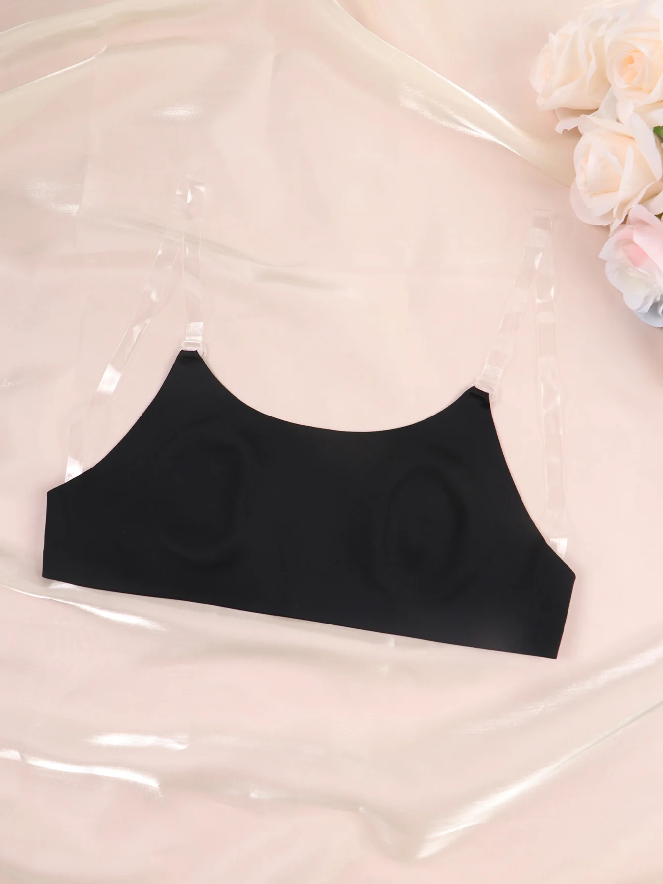 Description Picture 5 of itemWomen's Comfortable Solid Black/Beige Colors Backless Transparent Shoulder Strap Bra