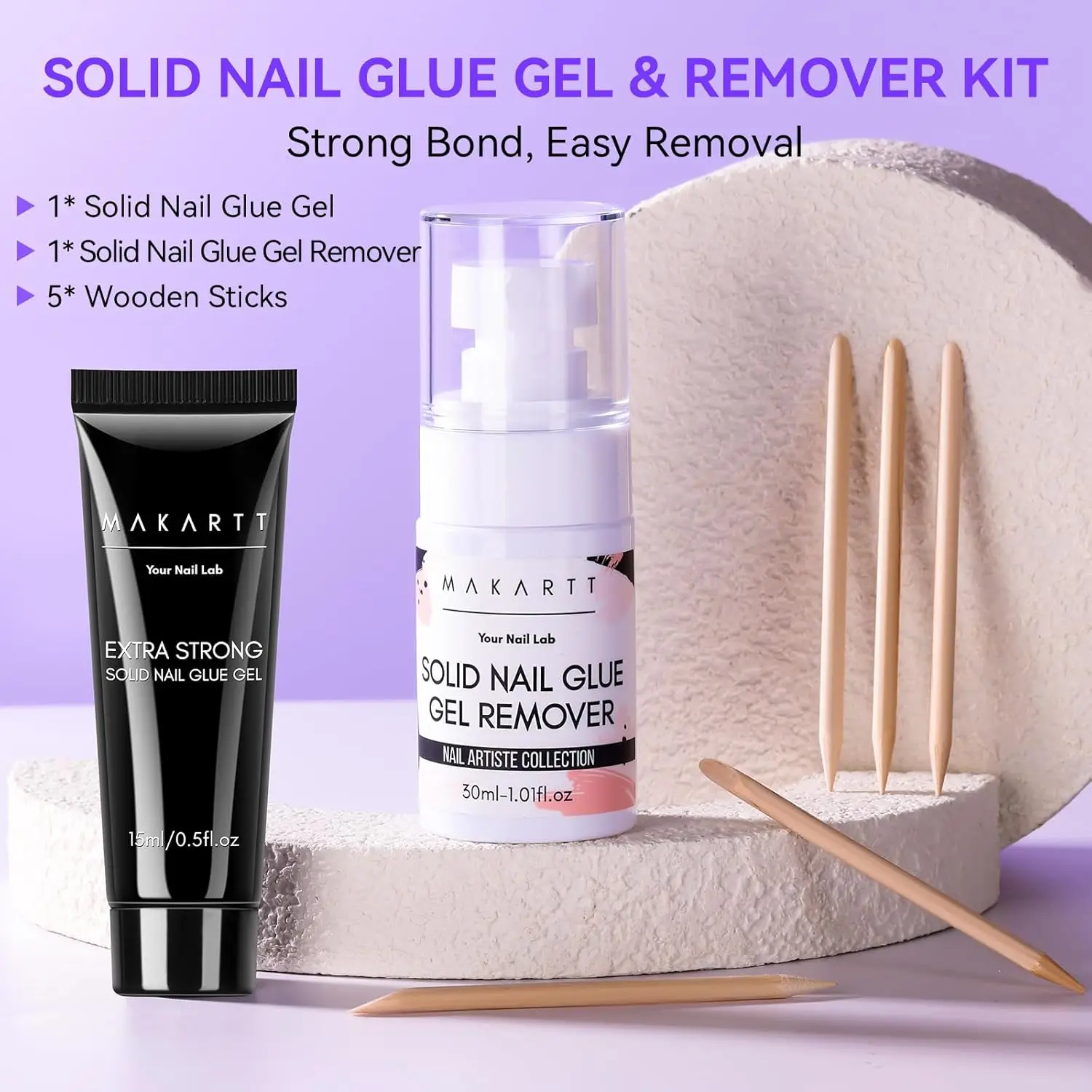 Makartt Nail Glue with Nail Glue Remover Kit: Super Strong Solid Nail Glue Gel for Press on Nails and Nail Tips Art Supplies 2