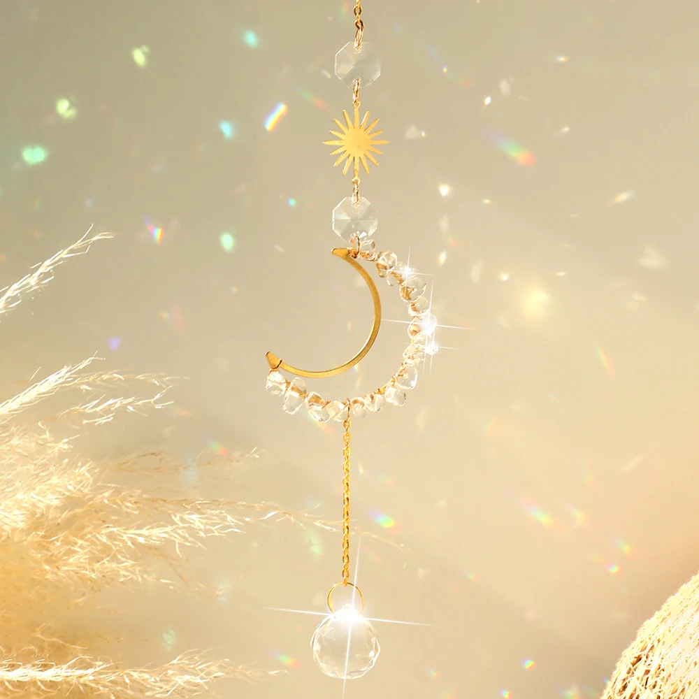 Crystal Suncatcher Glass Ball Pendant Window Hanging Sun Catcher Moon Light Catcher Wind Chime Garden Home Decor Christmas Gift