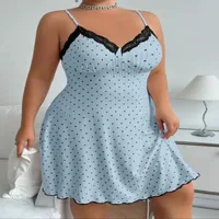 XL-5XL grande taille jarretelle chemise de nuit femmes dentelle col en v genou longueur pyjama robe Sexy complet glisse mince vêtements de nuit vêtements de détente 5