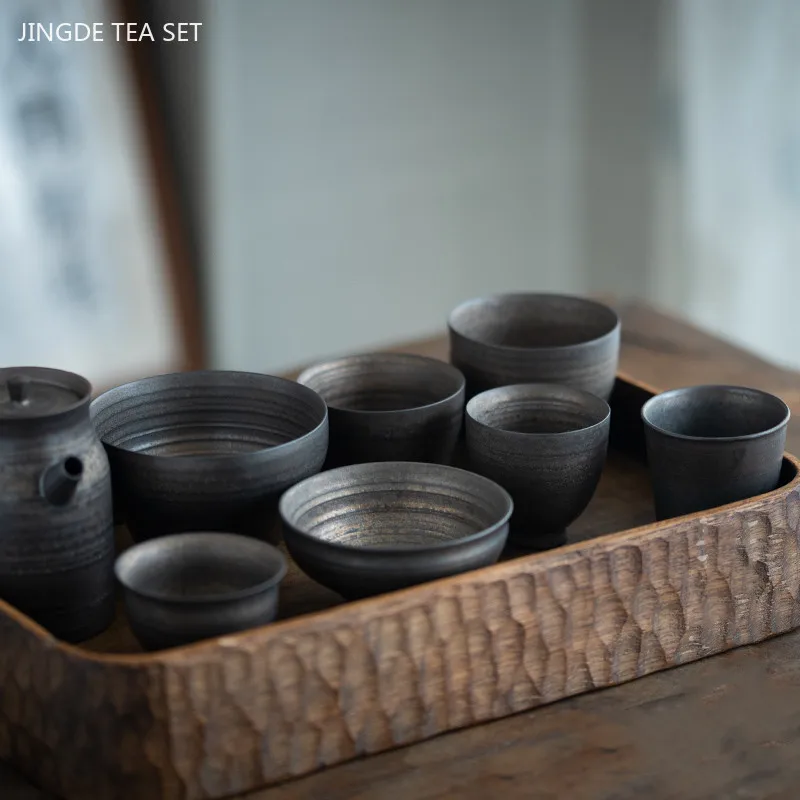 1pc Retro Iron Glaze Tea Cup Japanese Rough Pottery Handmade Tea Set Personal Single Cup Custom Portable Ceramic Master Cup
