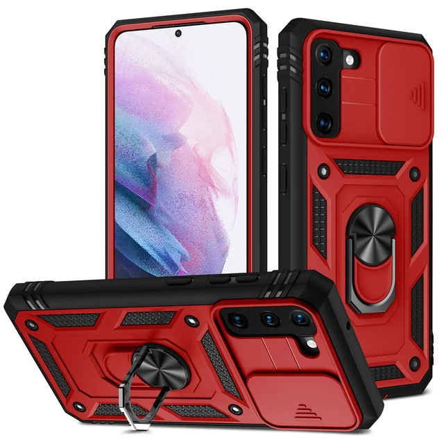 For Samsung S22 S21 FE Ultra Case Plus A52 A32 A51 A12 A32 5G Kickstand Camera Slide Lens Protective Military Grade Rugged Cover Red