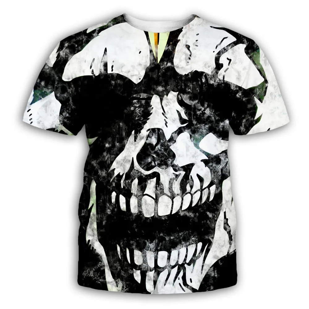 

Summer Black Skull T Shirt Men Punk Skeleton Rock Gun Graphic 3d Print T-shirts Vintage Gothic Clothing Tops Masculino