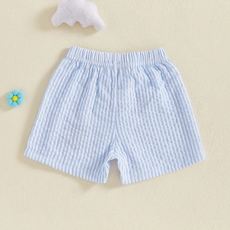 Baby Girl Boys Shorts Summer Elastic Waist Stripes Print Embroidered Loose Fit Shorts Bottoms Kids Baby Girls Boys Clothing
