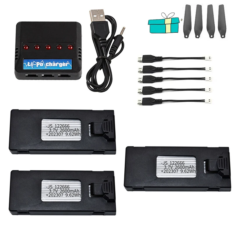 ตัวเลือกสินค้า แบตเตอรี่โดรน 3.7V 2600mAh สำหรับ E88 E88PRO E99 P1 P5PRO และอื่นๆ
