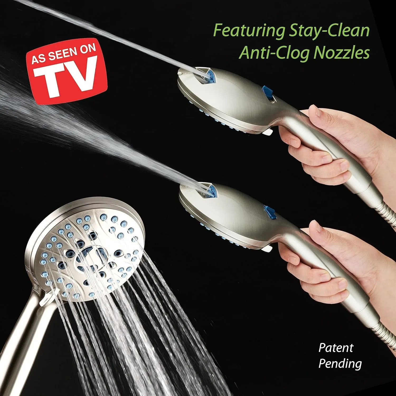 High Pressure 48-setting Rain & Handheld 3-way Shower Head Combo - Anti-clog Nozzles/Tub, Tile & Pet Power Wash/Extra Long 6 ft. 3