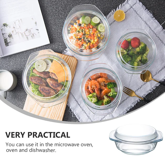 Glass Dish With Lid Heat-resistant For Food Serving 3