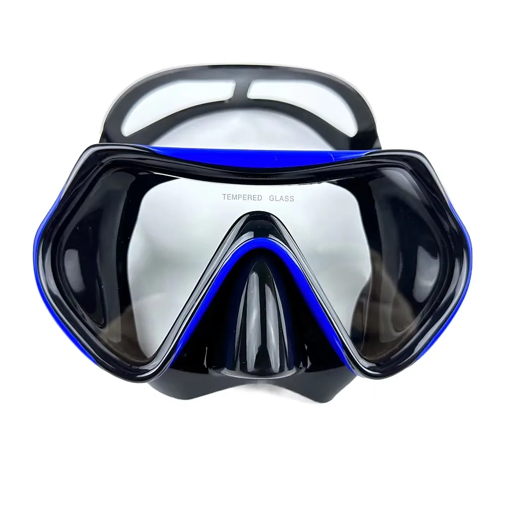 Snorkel Mask Swimming Goggles Scuba Diving Silicone Skirt Tempered Glass Len Wide View Training With Nose Cover Adjustable Strap