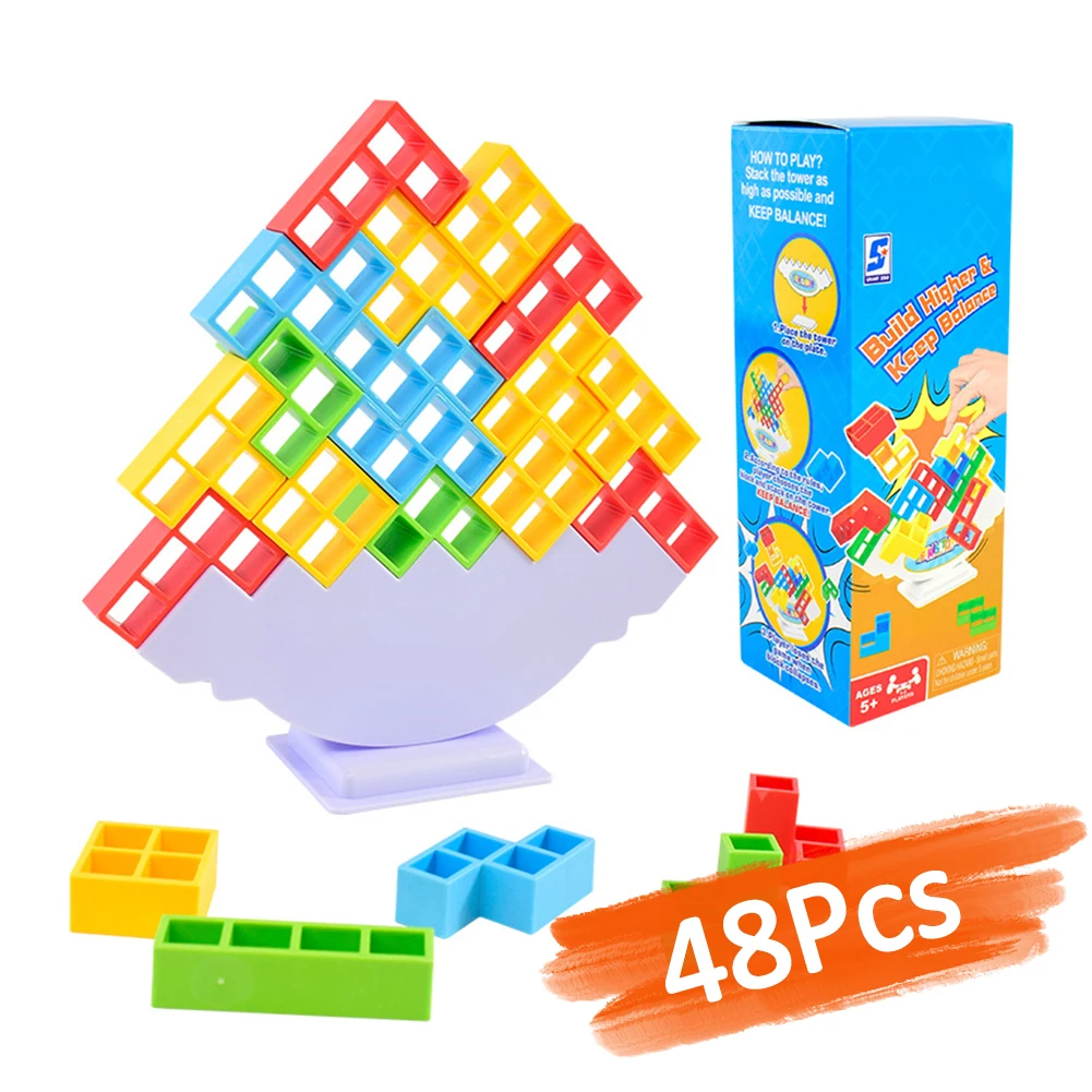 48PCS Tetra Tower Fun Balance Stacking Building Blocks Board Game for Kids  Adults Friends Team Dorm Family Game Kid Desktop Toys