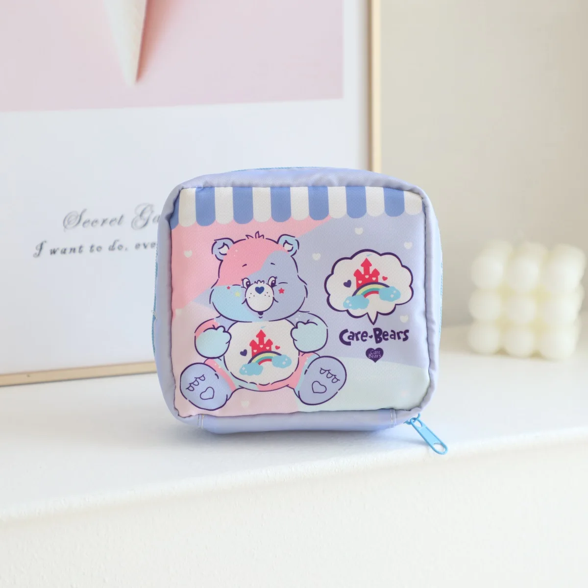 Care Bear Rainbow Bear Cartoon Makeup Bag Girls' Sanitary Napkin Storage Bag Love Bear Print Lipstick Storage Zipper Makeup Bag