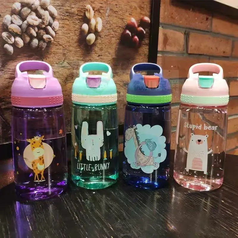 1pc 480ML Kids Water Bottle For School Boys Girls, Cup With Straw