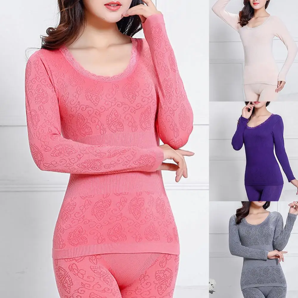 Thermal Underwear Sets Women Lace Thermal Underwear Warm Winter Seamless Antibacterial Intimates