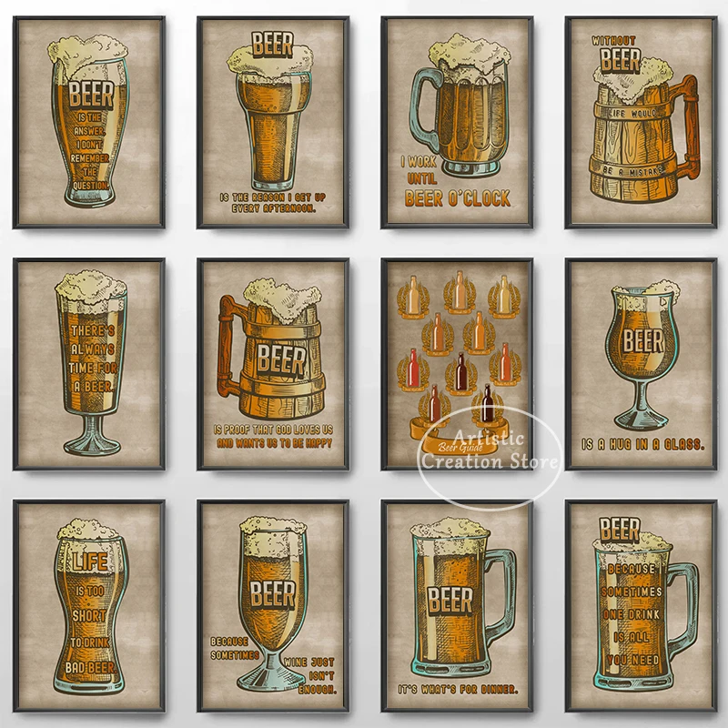 Beer Guide Poster Beer My Liquid Bread Quote Art Print Canvas Painting Wall Modern Living Room Kitchen Room Home Decor Gifts