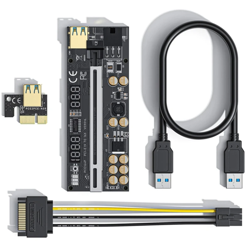 Ver016 USB3.0 PCI-E 라이저 PCI for Express 1x 4x 8x 16x 익스텐더 RGB LED Pcie 라이저 어댑터 카드 광업용 6Pin 전원