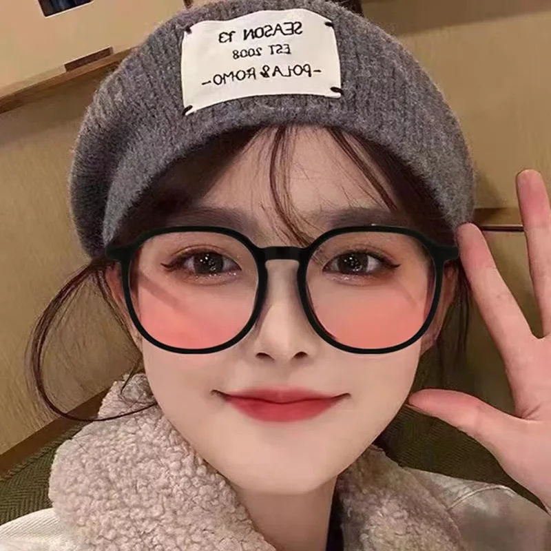 Pink Powder Blusher Myopia Glasses Fashion Korean Oversized Gradual Eyeglasses Anti Blue Light Blocking Computer Eyewear Diopter 6