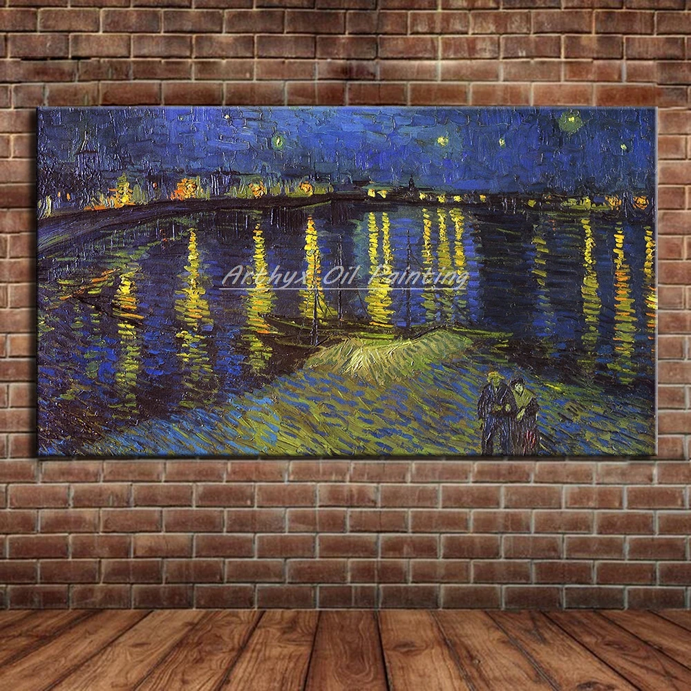 

Hand Painted The Lamplight Of River Vincent Van Gogh Famous Oil Painting Wall Art Canvas Picture For Living Room,Home Decoration