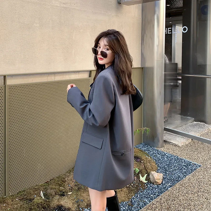 Zoki Back Slit Design Blazer Coats Women Casual Fashion Loose Korean Jackets Streetwear Chic Long Sleeve All Match New Suit Tops