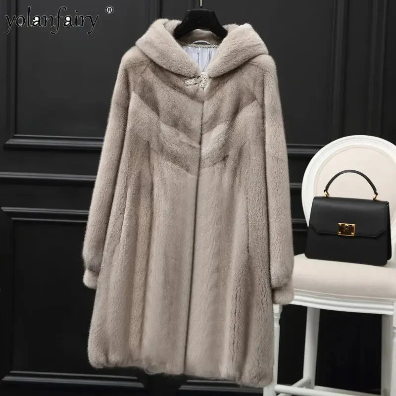 

Real Mother Mink Fur Coat Women Full Coats Medium Long Hooded Jackets Femme Korean Winter New In Outwears Tops FCY4505