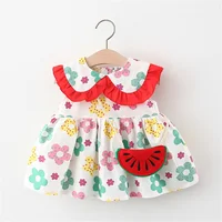 Summer Baby Cute Dress 2 Piece Set Girls' Printed Sleeveless Skirt+Cartoon Bag Toddler Comfortable Cotton Loose Fitting Clothes 4