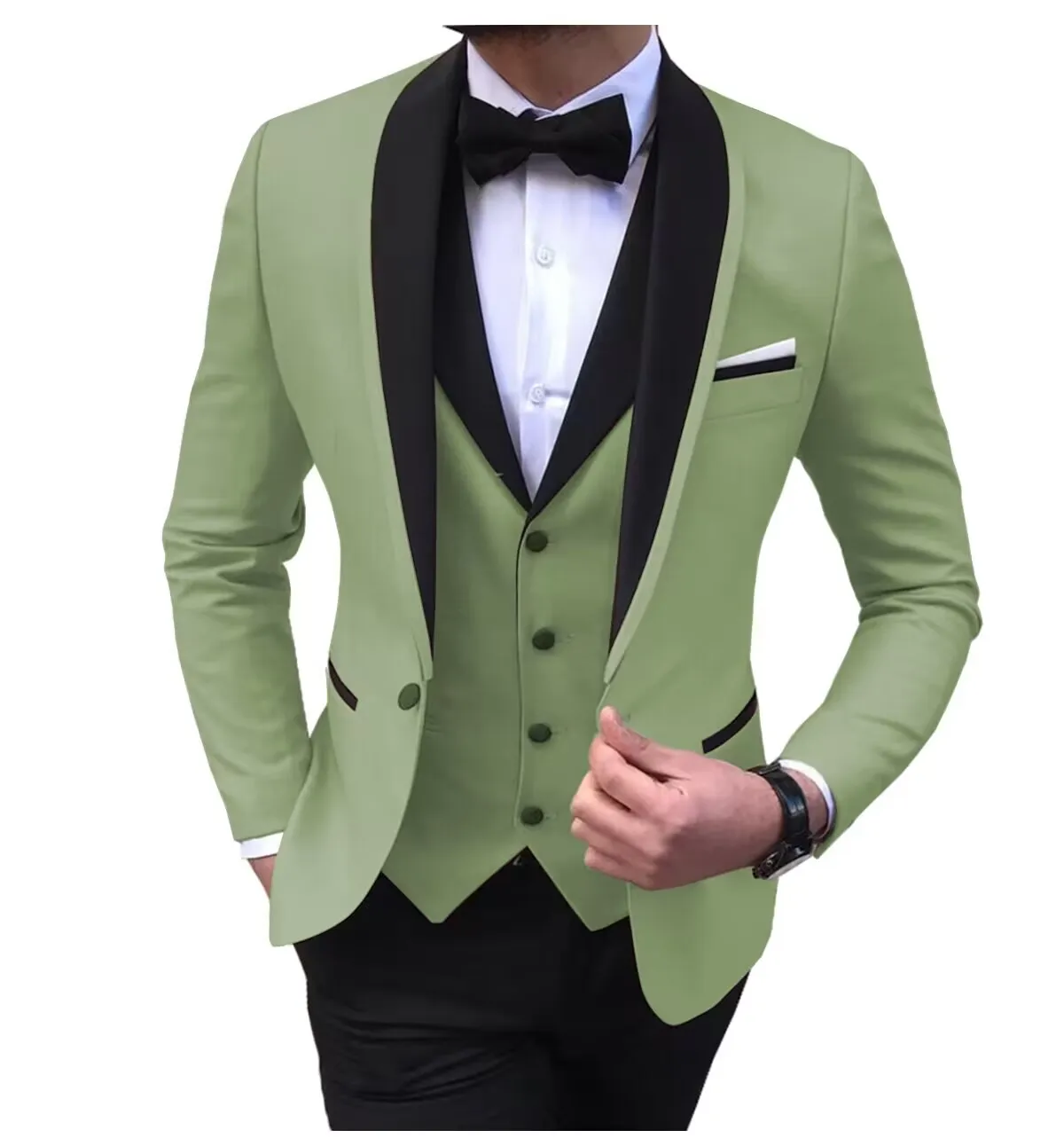 Solid Men's 3 Pieces Wedding Suit One Button Shawl Lapel Jacket Vest Pants Dinner Groom Tuxedos Slim Fit Formal Business Suits