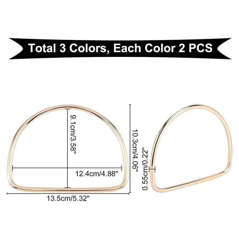 3 Color Wallet Handle Replacement, 6 Pieces Metal Handle Frame 5.3In Handbag Wallet Replacement Bag Making