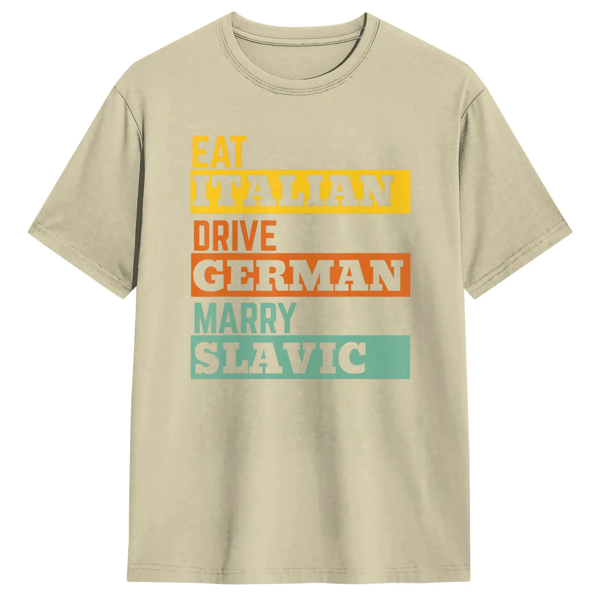 Men's Retro Humor Cotton T-Shirt - Eat, Drive, Marry Phrase, Short Sleeve O-Neck Summer Tee