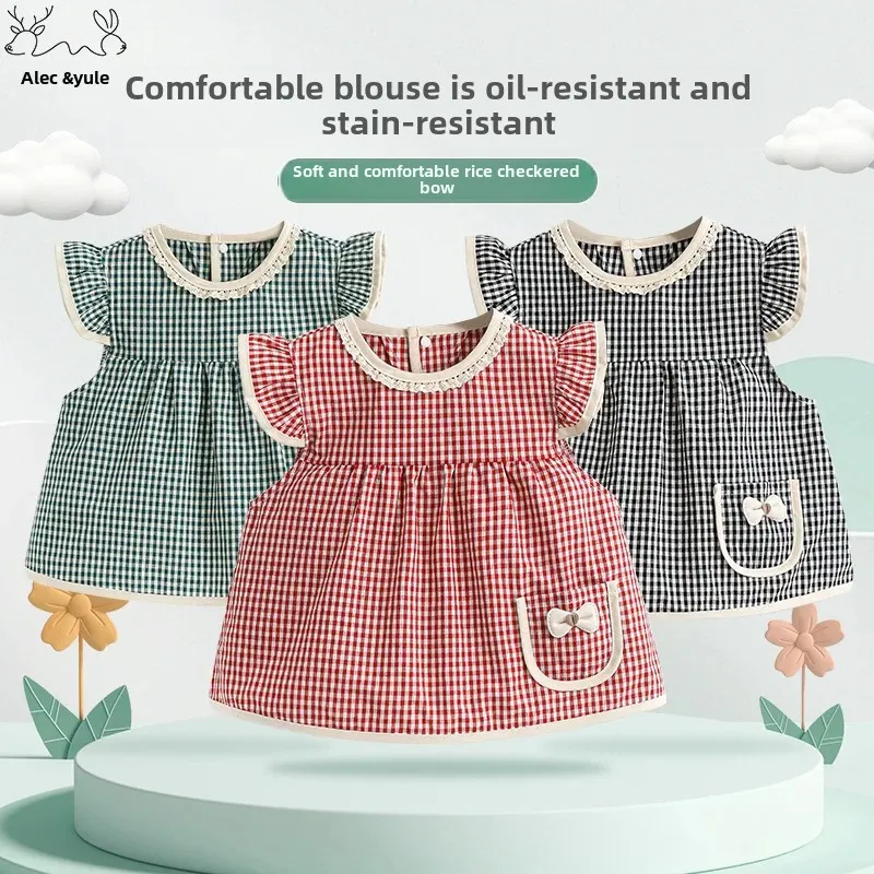 Pure Cotton Child Feeding Smock Waterproof Reverse Wear Apron Baby Toddler Nursery Mealtime Protection Clothing Coverall