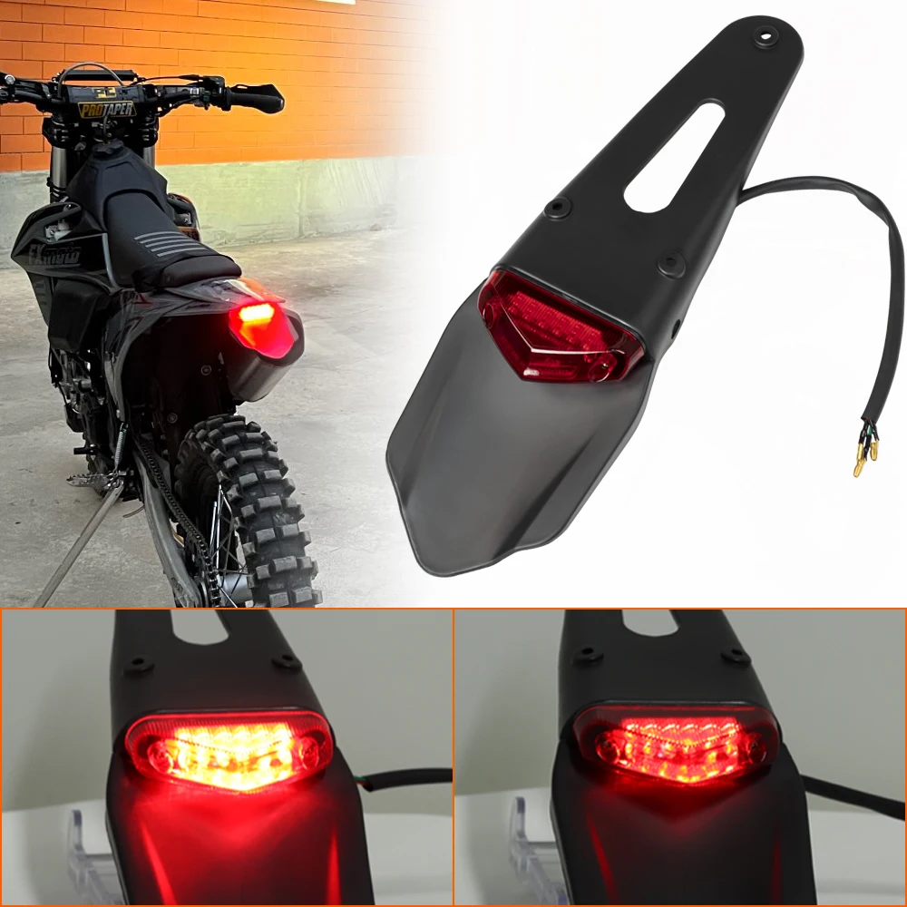 Motorcycle Rear Fender License Plate Bracket Holder 12V LED Taillight Brake Lamp Universal For Enduro Off-Road Bike