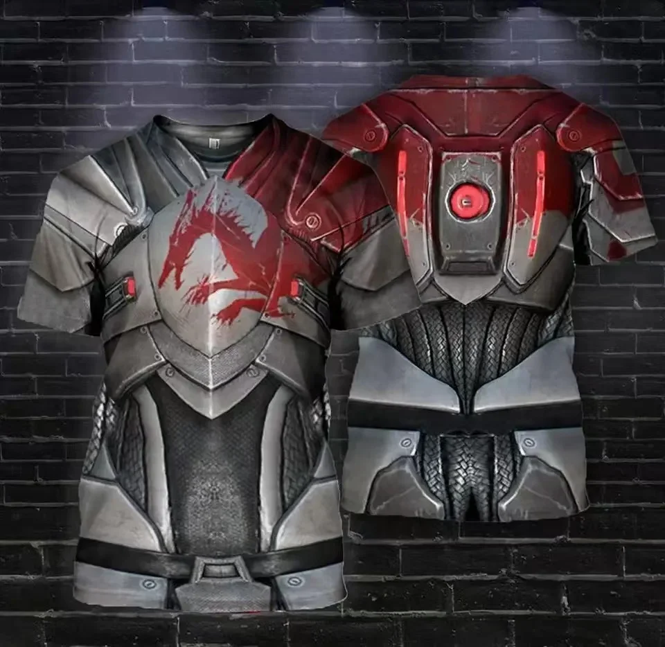 

2024 New Knight Armor 3D Printed T-shirt Templar Harajuku Short Sleeve Casual Summer Outdoor Sports Short Sleeve Men's Top