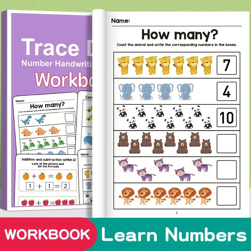 64-Page Math Workbook Kindergarten Number Practice Book with Tracing Writing Activities Interactive Early Learning Workbook
