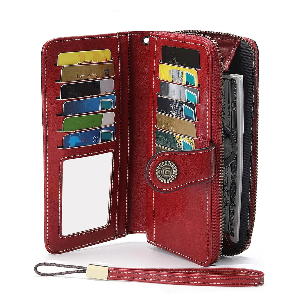 Vintage Large Capacity Women's Purse, Monochromatic, Multi-card, Long Wallet, Multi-function Zipper Strap, Wrist Strap, New 3