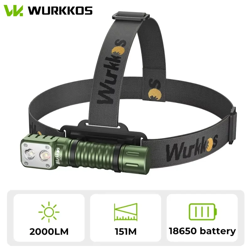 Head Lamp Wurkkos HD20 Rechargeable 21700 Headlight 2000lm Dual LED LH351D XPL USB Reverse Charge Magnetic Tail for Work Camp