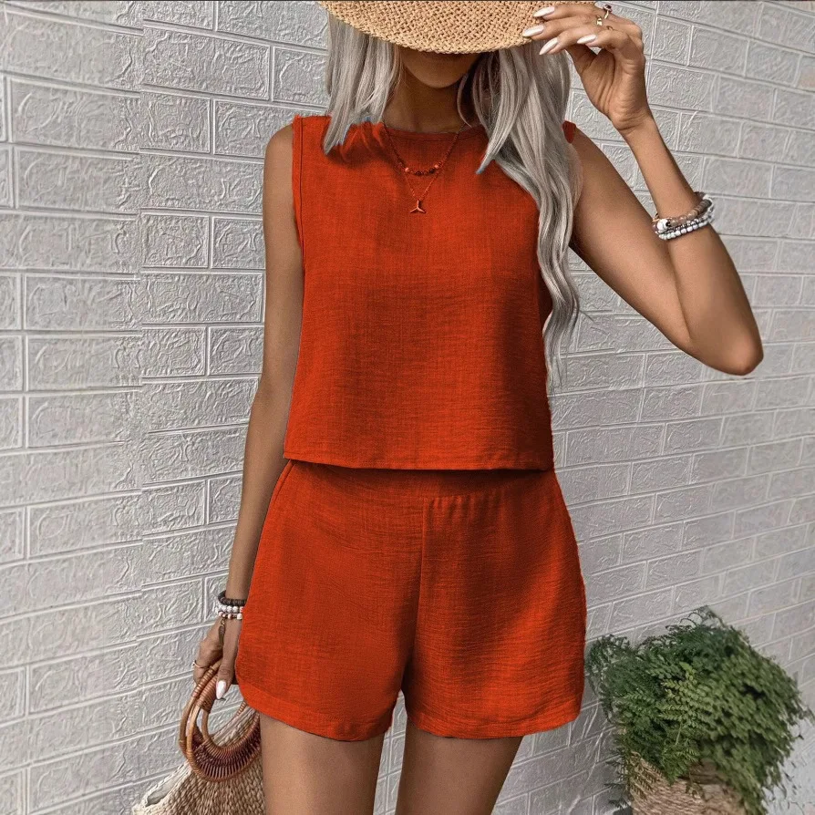 Livesso Women's Summer Turndown Collar Sleeveless Short Vest And Loose Casual Lon | ChicGrl