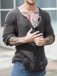 Men V Neck Streetwear Solid Basic Top Casual Loose Male Spring And Autumn Pullovers Simplicity Slim Fit Long Sleeve Thin Sweater