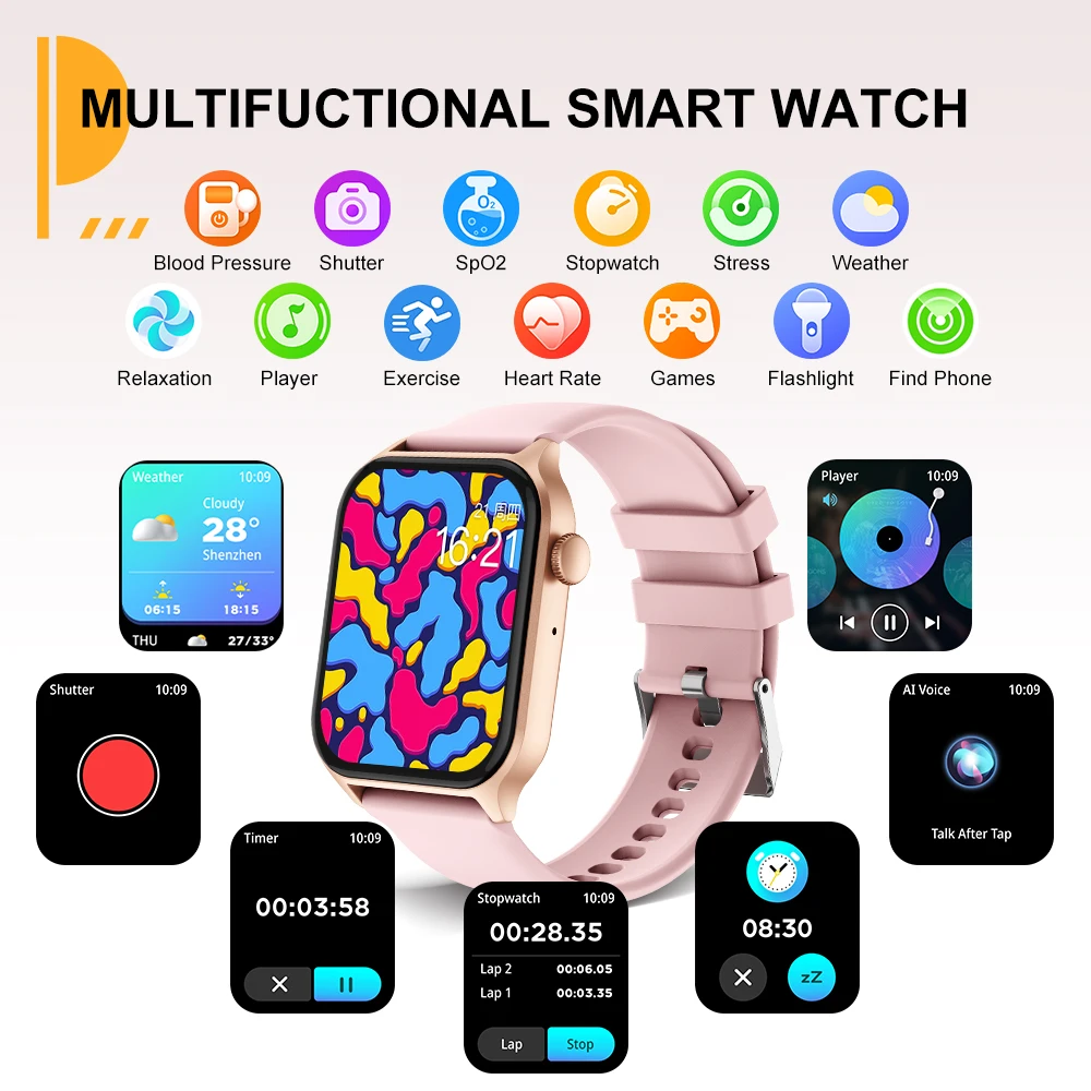 ساعة ذكية PEJE لصنع مكالمات الصوت وشاشة لمس كاملة...