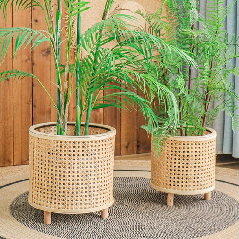 Nordic Plant Stand Handmade Rattan Weaving Flowers rack Living Room Floor Flower Stand Balcony Green Plants indoor gardening