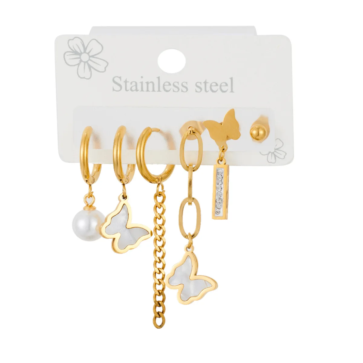 Chic Stylish 316L Stainless Steel 6 Pieces Set Pearl Butterfly Tassels Earring for Women Shiny Jewelry Gifts Wholesale 4