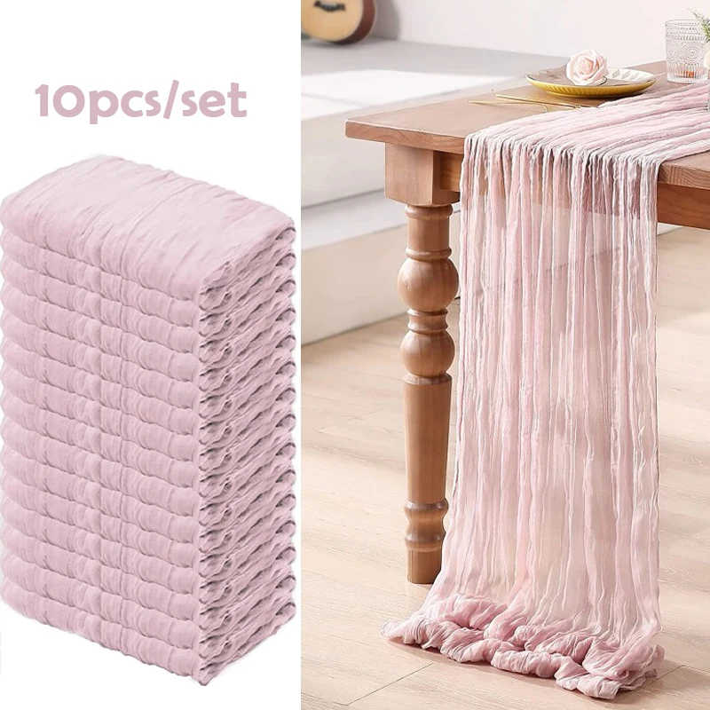 

10PCS 10FT Pink Cheesecloth Table Runner Boho Wedding Gauze Table Runner Dining Table Decoration For Reception Bridal Party