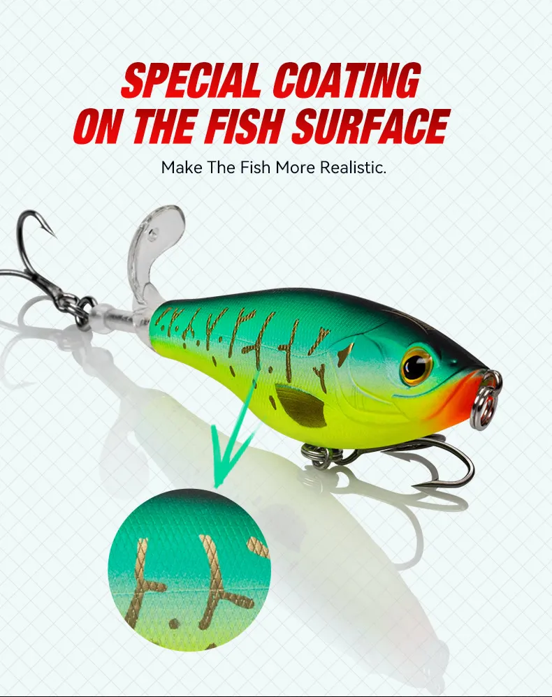 KINGDOM Propeller Schwimmende Angelköder 11g 17g 90mm 110mm Künstlicher Harter Plopper Topwater Rotierender Schwanz Angelstab Köder – Detail 6