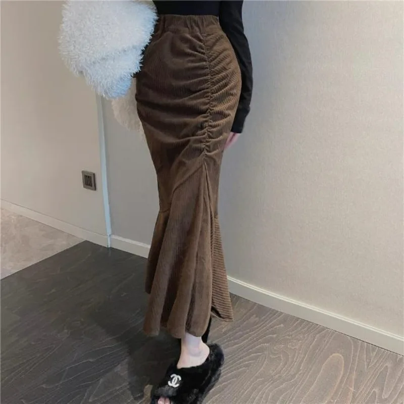 Black Half Skirt Women's 2024 Spring and Autumn Royal Sister Elegance High Waist Slim Wrapped Hip Fold Fish Tail Long Dress